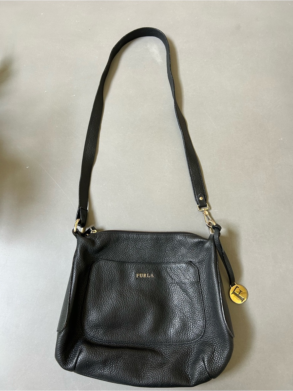 Furla Black Pebbled Leather Tote with Gold Logo - Picture 3 of 13